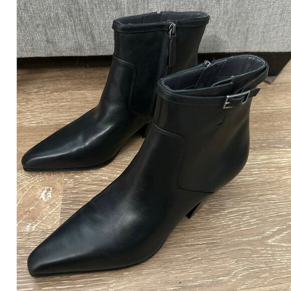 Franco Sarto New Black Leather Piinted Toe Amber Booties Size 10 - Picture 4 of 14